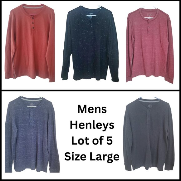 Mens Henley Shirt Bundle of 5 Mens Size L Thermal Knit Long Sleeve Textured Soft - Picture 1 of 12